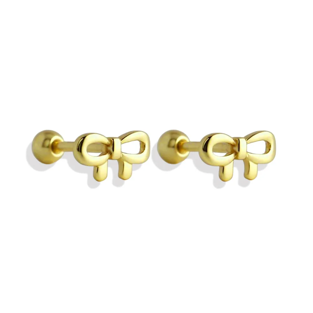 

CCFJOYAS 100% 925 Sterling Silver Mini Cute Bow-shaped Screw Ear Bone Piercing Earrings for Girl Simple INS Small Studs Jewelry