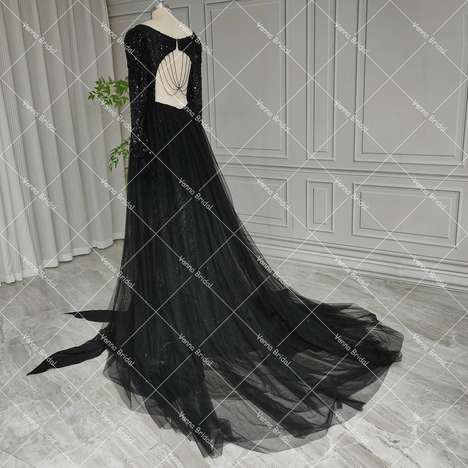 Customized Long Sleeves Gothic Sequins Sparkle Mermaid Wedding Dress  Beading Tassels V Neck Zombie Black Backless Bridal Gowns - AliExpress 320