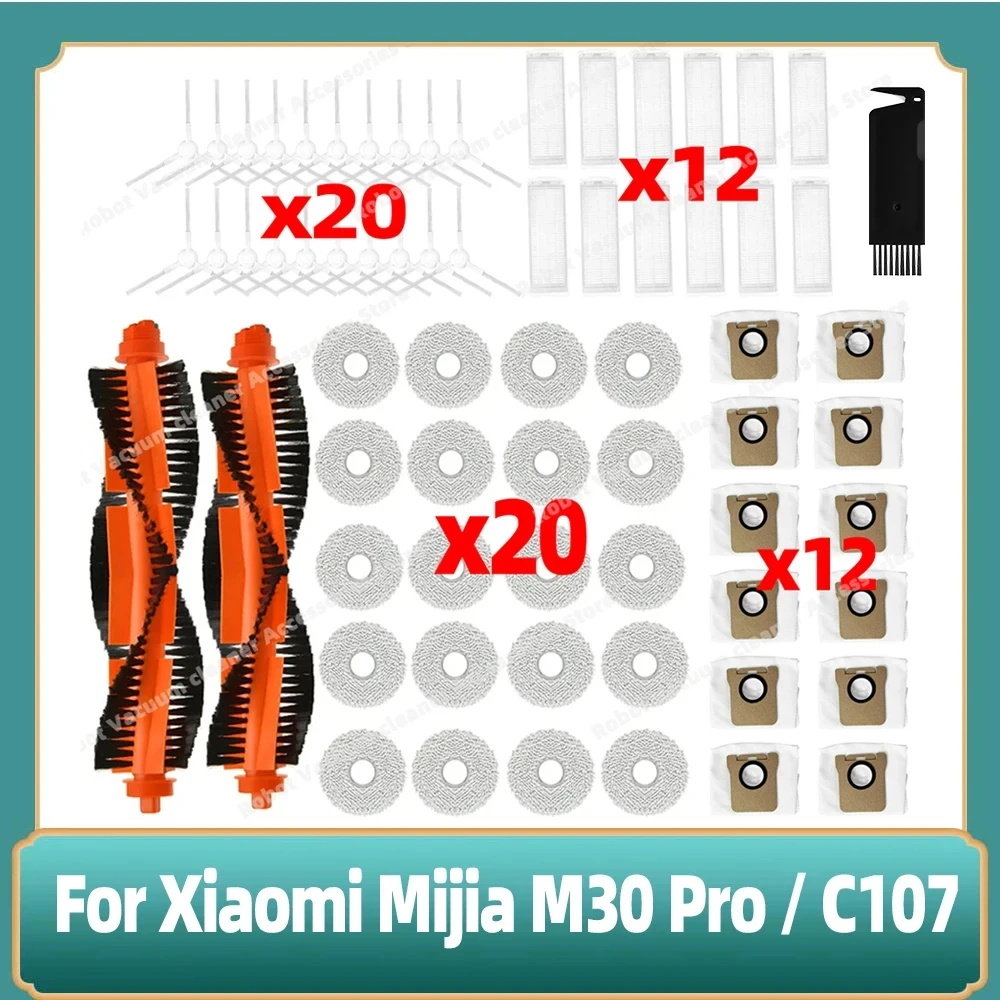 Compatible For Xiaomi Mijia M30 Pro / C107 Robot Vacuum Cleaner Main Brush Mop Cloth Rag Heap Filter Dust Bag Accessories Parts