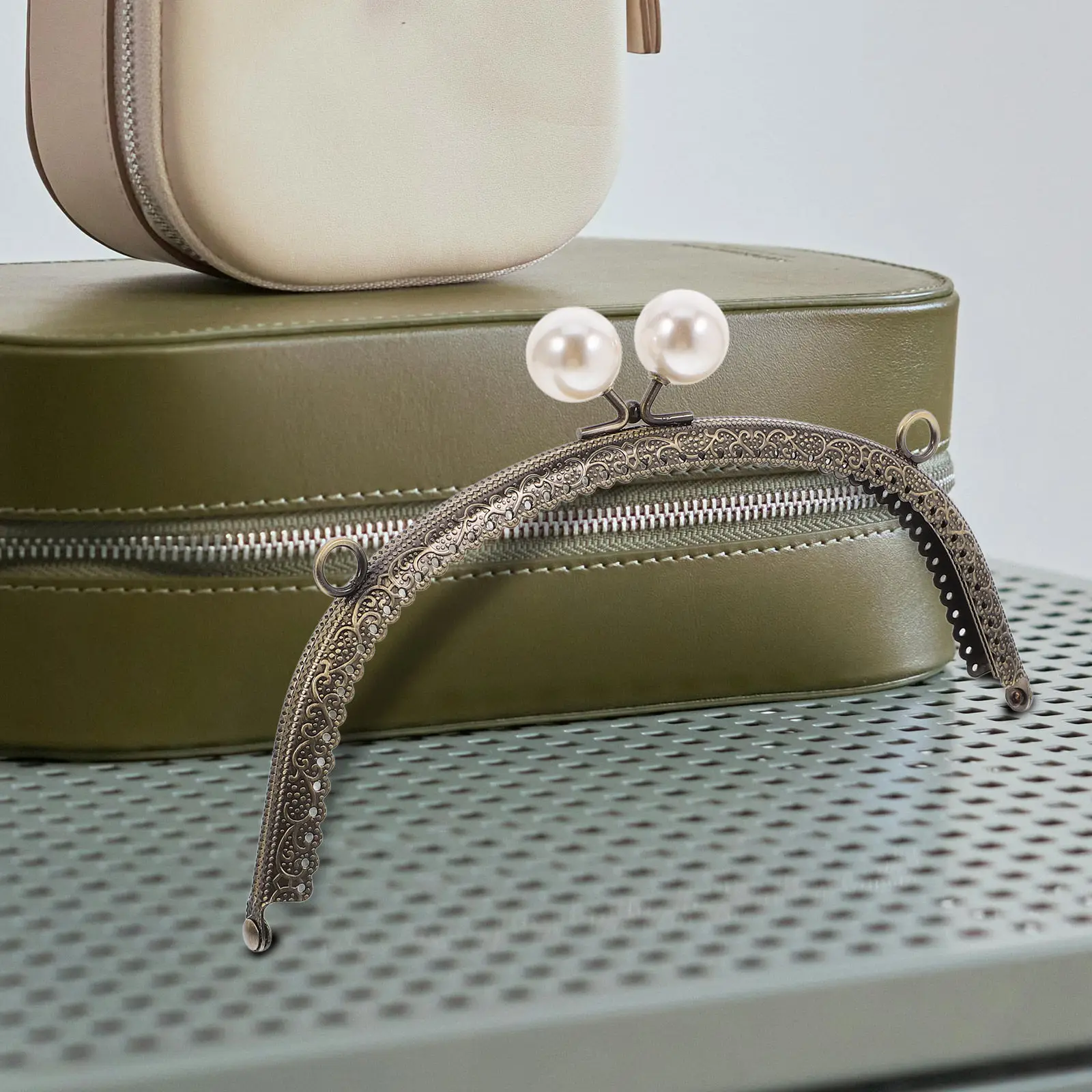 

Classic Pearl Grain Purse Frame Coin Bag Lock 20.5cm Adjustable Metal for Handbag DIY Craft Accessories