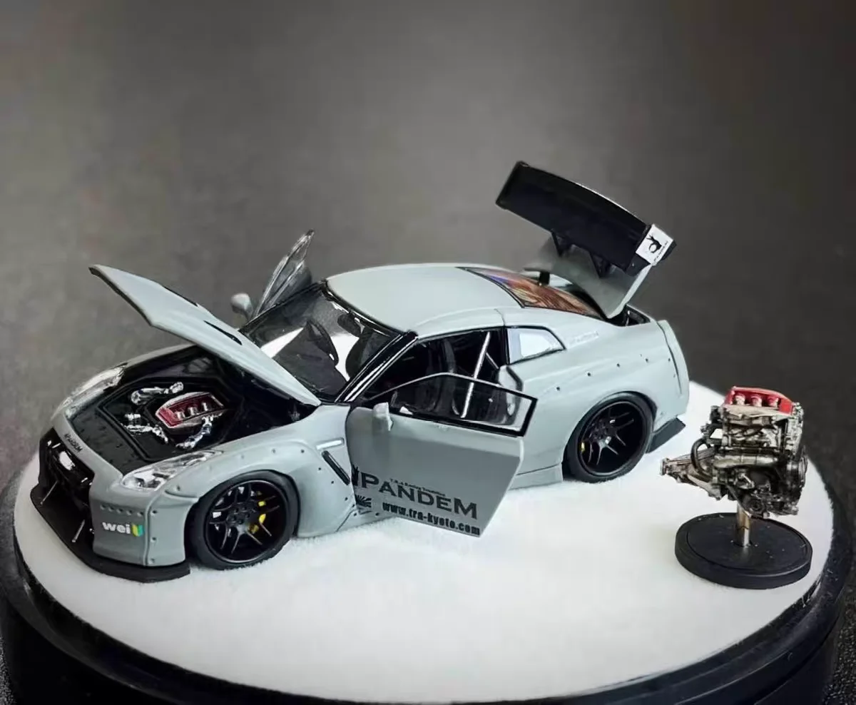 PGM 1:64 Rocket Rabbit Wide Body R35 Battle Gray، سبيكة مفتوحة بالكامل، أسود، رمادي المعركة، نموذج سيارة