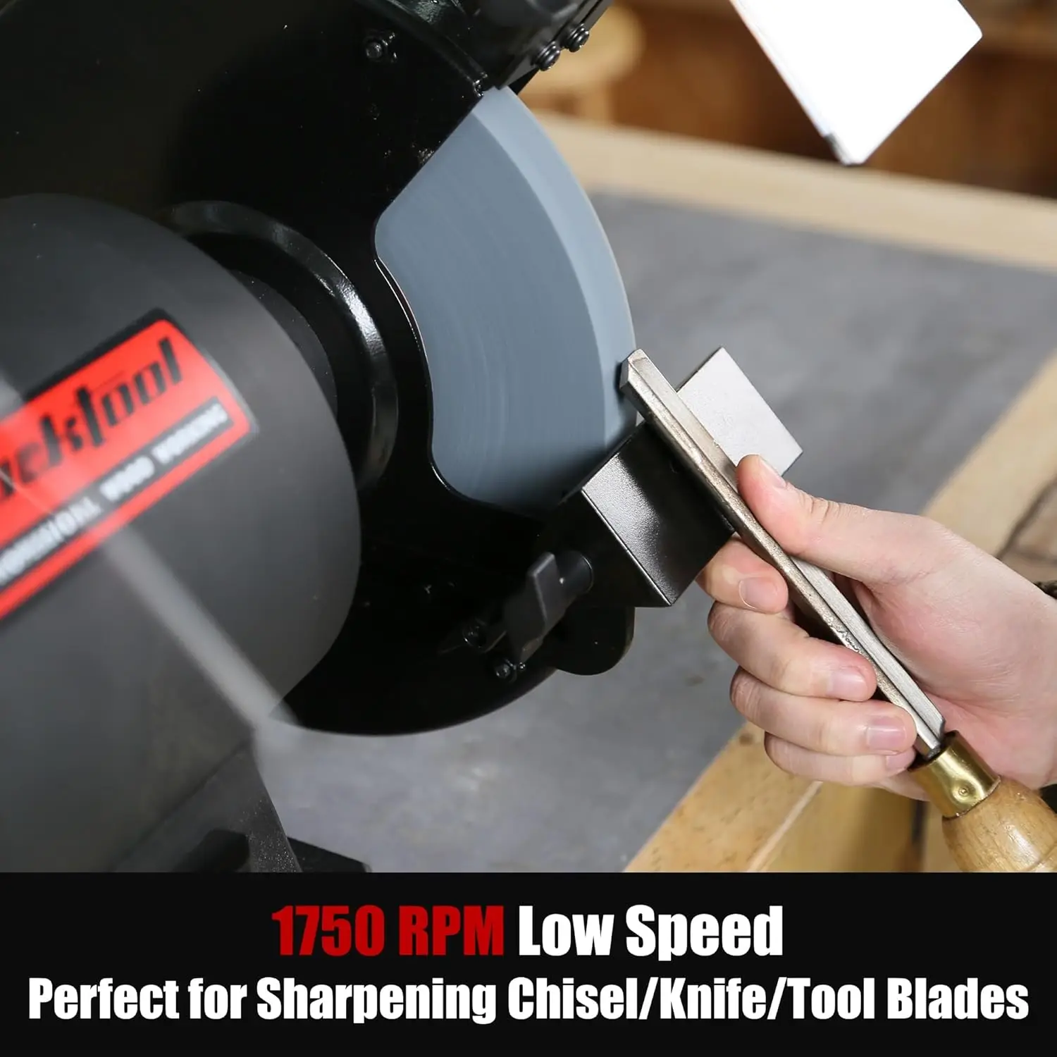 1-1/2HP 10 Inch Low Speed Bench Grinder, 1750 RPM Table Grinder with 13A Motor, High Precision Wobble-free Wheel Grinder