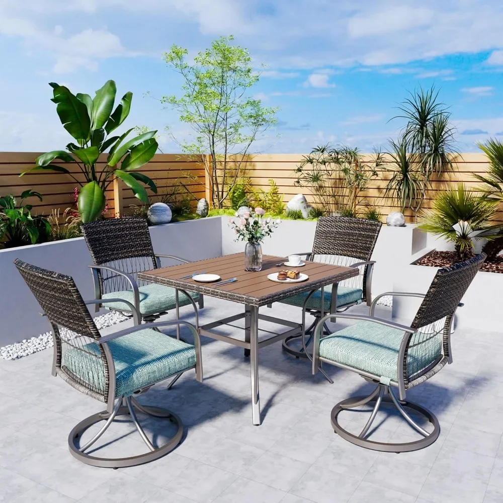 

5 Piece Patio Dining Set for 4,Outdoor Wicker Furniture Set for Backyard Garden Deck Poolside with 4 Cushions Swivel Rocker