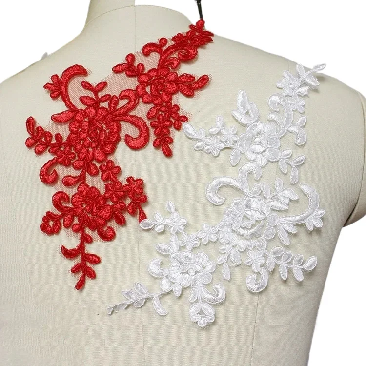 

10 Pcs High Quality Wedding Dress Lace Trim Patch Applique Lace Fabric DIY Bride Hair Accessory White Red Black Sew Decoration