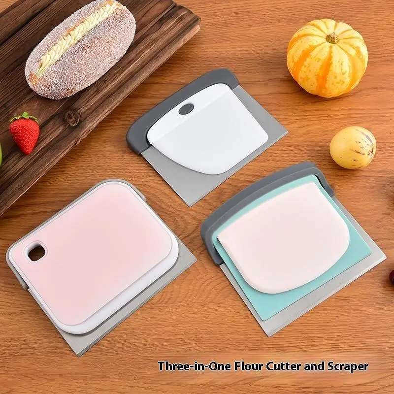 3 in 1 Pro Pasta Pasta Raschietto/Taglierina/Tritatutto Strumento di cottura in acciaio inossidabile per dividere la miscelazione della farina Torta Pane Pizza Impasto