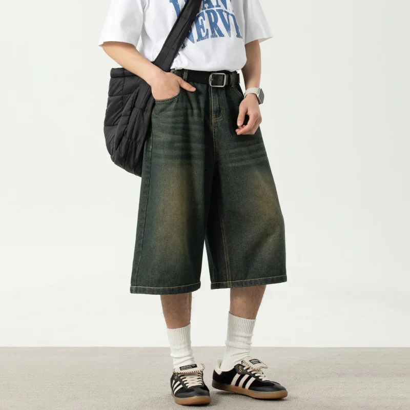 

Shorts Distressed Shorts Men Straight Jean Denim Loose Spliced Pockets Knee Length Vintage Zipper Fly Washed Solid 2025