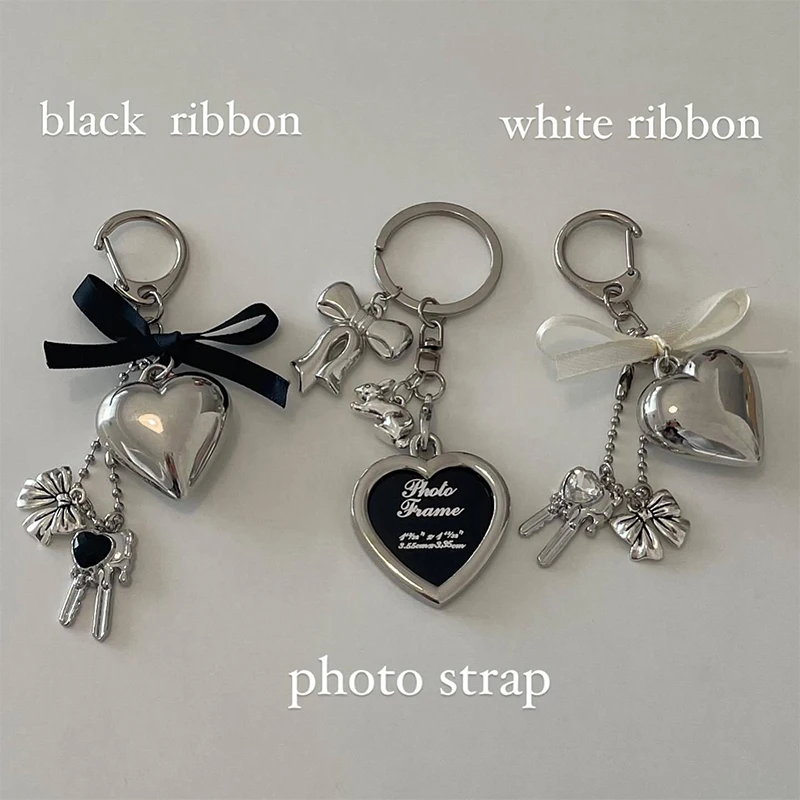 Lovely Delicate Big Heart Bowknot Keychain Mobile Phone Pendant Headphone Case Pendant Backpack Decoration Accessories Gifts