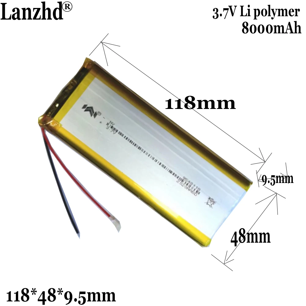 3.7V  8000mAh Lithium LiPo Rechargeable Battery cells For Took colorfly c10 E-Books Power bank Tablet PC DVD on 9548118 1048118