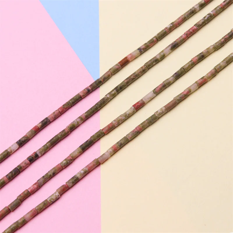 Unakite Natural Stone Beads Strand Tube Cylinder 2x4mm Semiprecious For Making Jewelry DIY Bracelet Necklace Earrings Craft