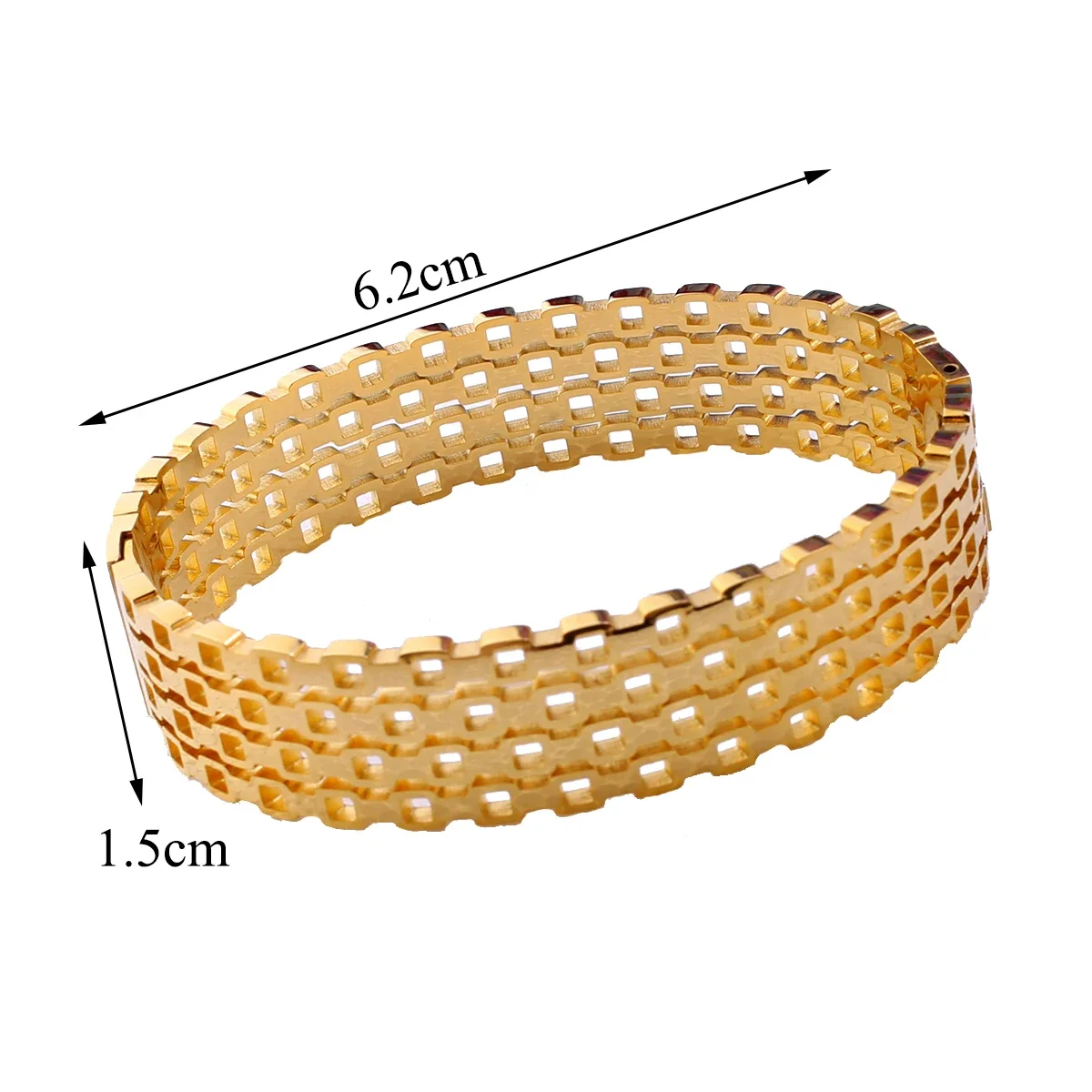 Bracelet ouvert latéral en acier inoxydable plaqué or pour femme, design de lignes creuses