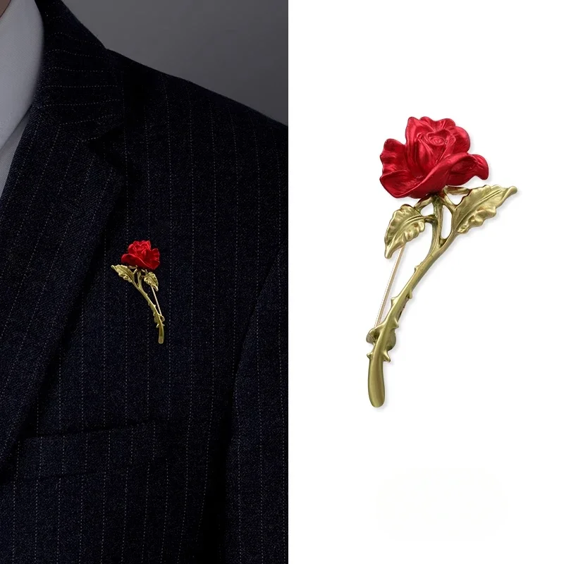 Red Rose Brooch Men's High-end Suit Corsage Premium Cold Wind Pin Accessories