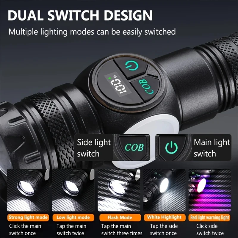 High Strong Power LED Flashlights USB Rechargeable Magnetic Tactical Torch With COB Side Light Camping Fishing Zoom Lantern 2026