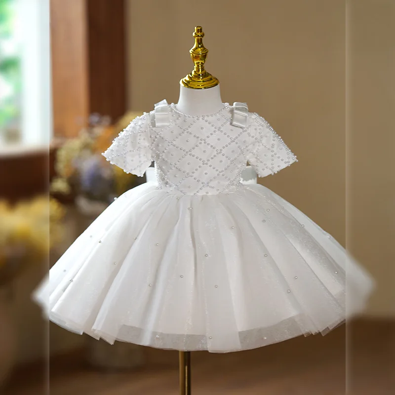 New Kids Luxury Party pearl Dresses for Girls Size 3 - 12 Years Birthday Photo Shoot Gown Evening Formal Lace Dress Prom Frock