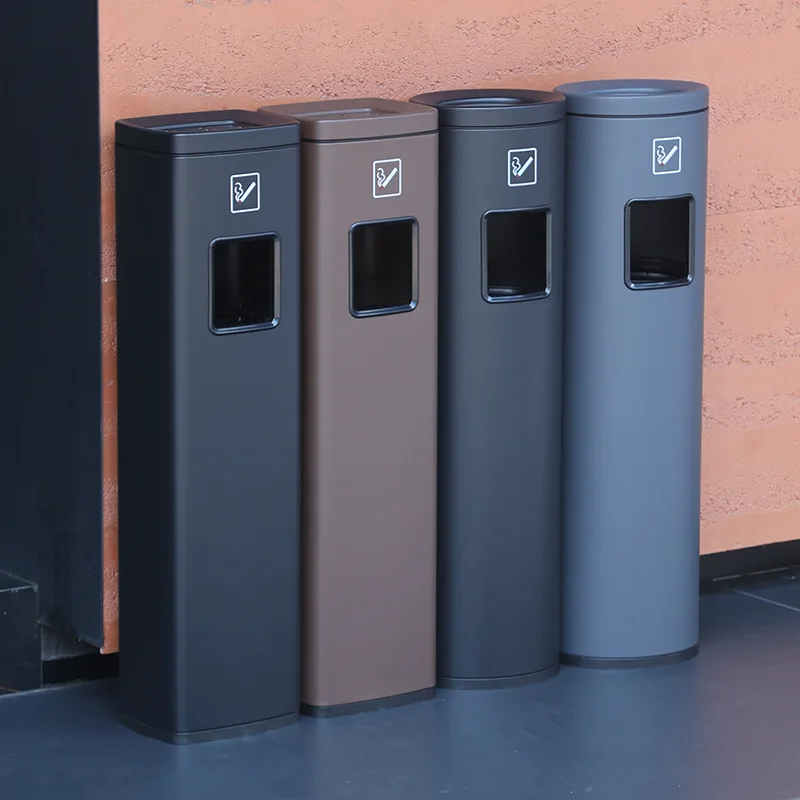‌Stainless Steel Cigarette Receptacle with Ashtray - Heavy Duty Floor Standing Ashtray for Hotel Lobby Elevator Corridor