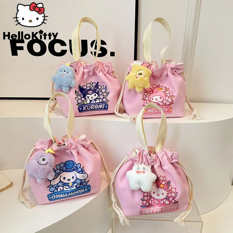 

Sanrio Hello Kitty Kuromi My Melody Cinnamoroll Cartoon Canvas Tote Bag Y2k Sweet Girl Japanese Style Harajuku Versatile Handbag