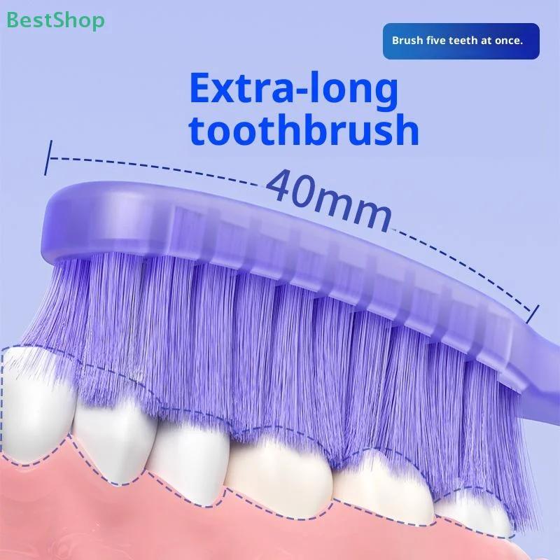 ♥Extra-long Brush Head Antibacterial Soft Bristle Toothbrush With Non-slip Handle And Suction Cup Base Upright Design