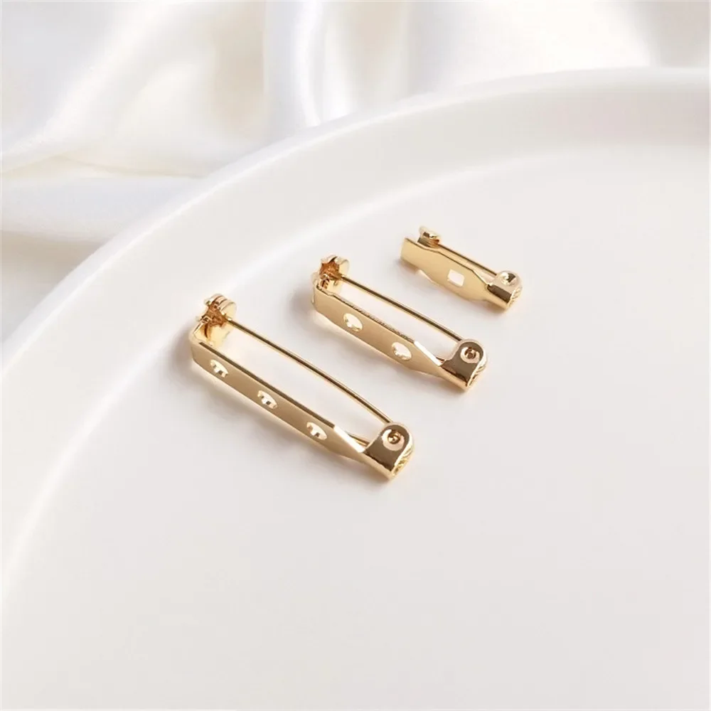 

14K Gold Color Diy Accessories Safety Rotary Blank Brooch With Hole Bottom Hand Corsage Buckle Pin Jewelry Making Supplies