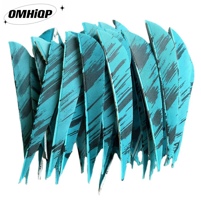 

50Pcs 3inch Right Wing Water Drop Arrow Feather Natural Turkey Plumes Lake Blue Ink Design Fletching Archery Accessories