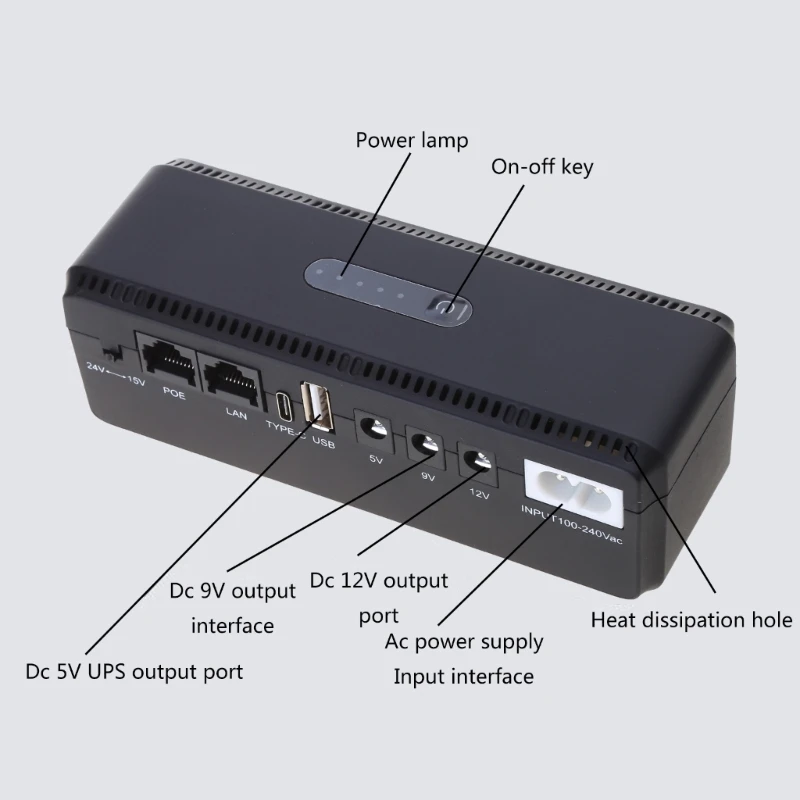 Uninterruptible Power Supply for DC5V, 9V, 12V Mini UPS Battery Backup 10400/8800mAh Capacity for Router Camera