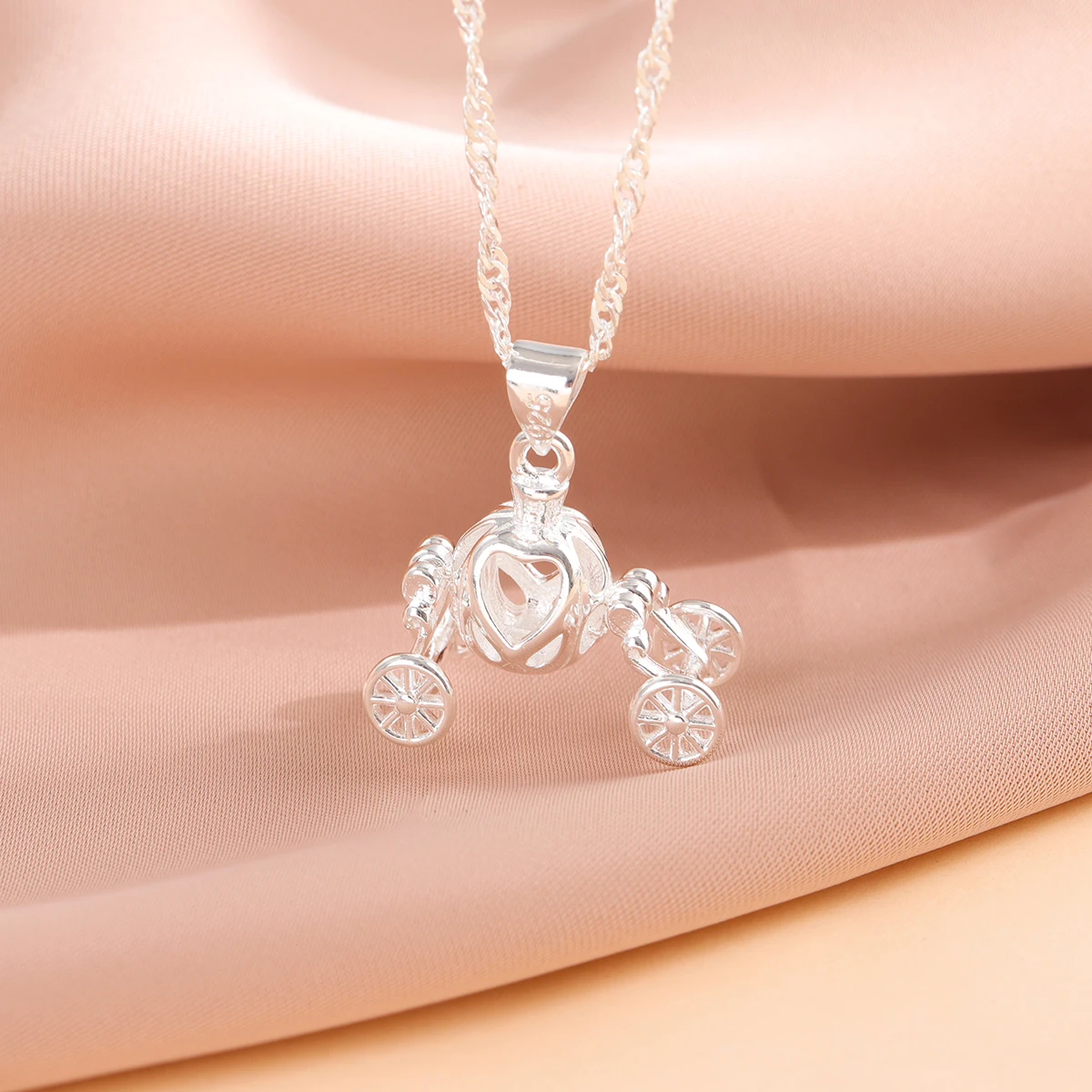 Fashion 925 Sterling Silver Dream Pumpkin Car Pendant Cinderella Necklaces