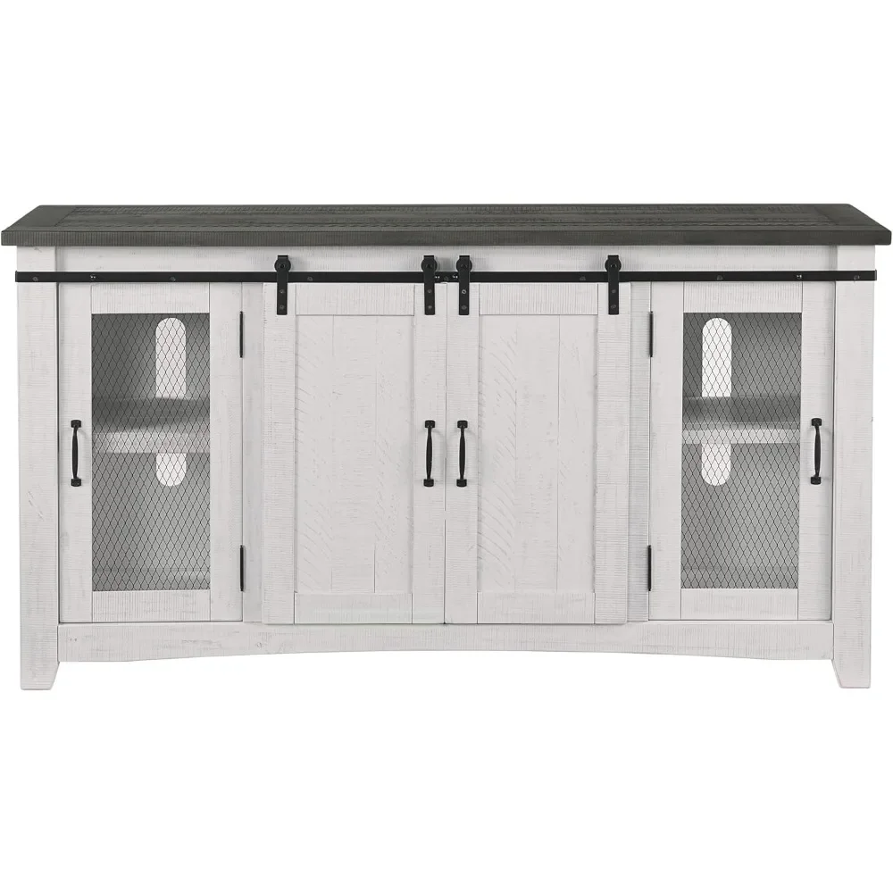 Home Rustic 65” Solid Wood TV Stand with Storage, White Stain with Grey Stain Top