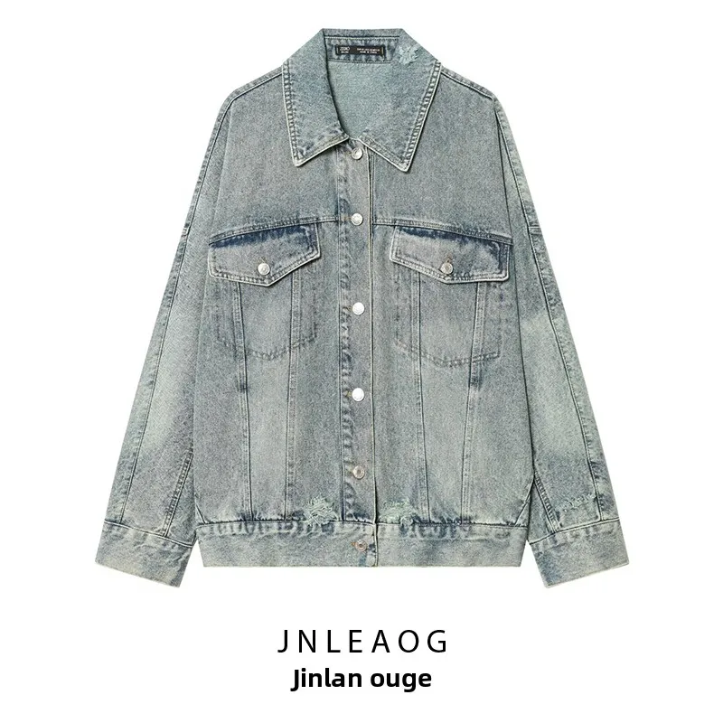 

Модная свободная джинсовая куртка оверсайз для женщин, осенняя новинка, универсальная, из полиэфирного волокна, с длинными рукавами, на пуговицах