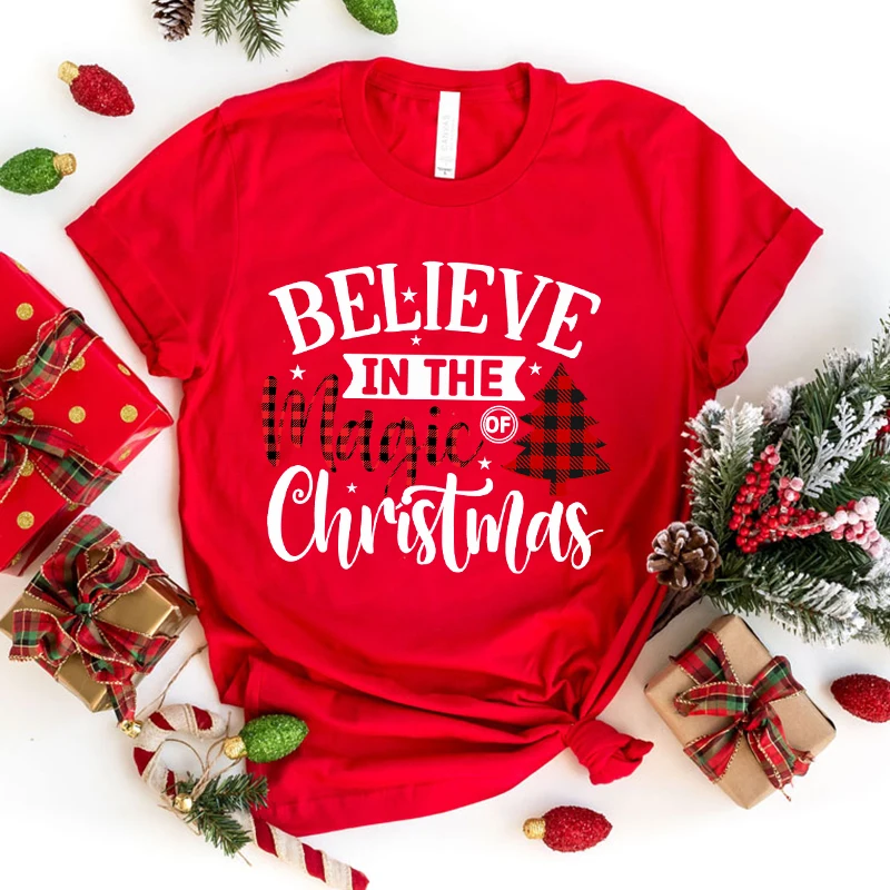 New Hot Believe In The Magic Of Christmas Print T-Shirts Women Men Summer Casual T-Shirts O Neck Short-Sleeved T-Shirts