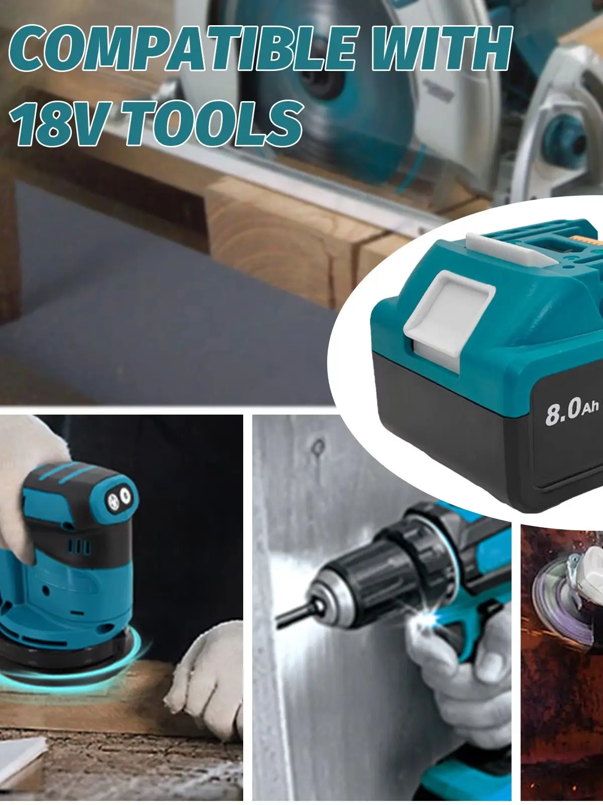 8,0Ah 18V Ersatzakku für Makita 18V Werkzeuge, mit Typ-C-Anschluss & LED-Anzeige 8000mAh Hochleistungs-Lithium-Ionen-Akku, Kompatibel mit Makita 18V Akku-Elektrowerkzeugen