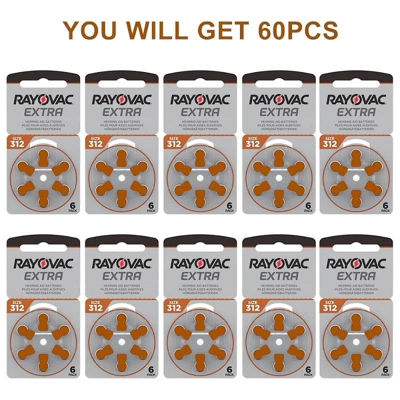 Hearing Aid Batteries A312 312A ZA312 312 PR41 RAYOVAC EXTRA 60 PCS Zinc Air Performance Hearing Aid Battery A312 Free Shipping