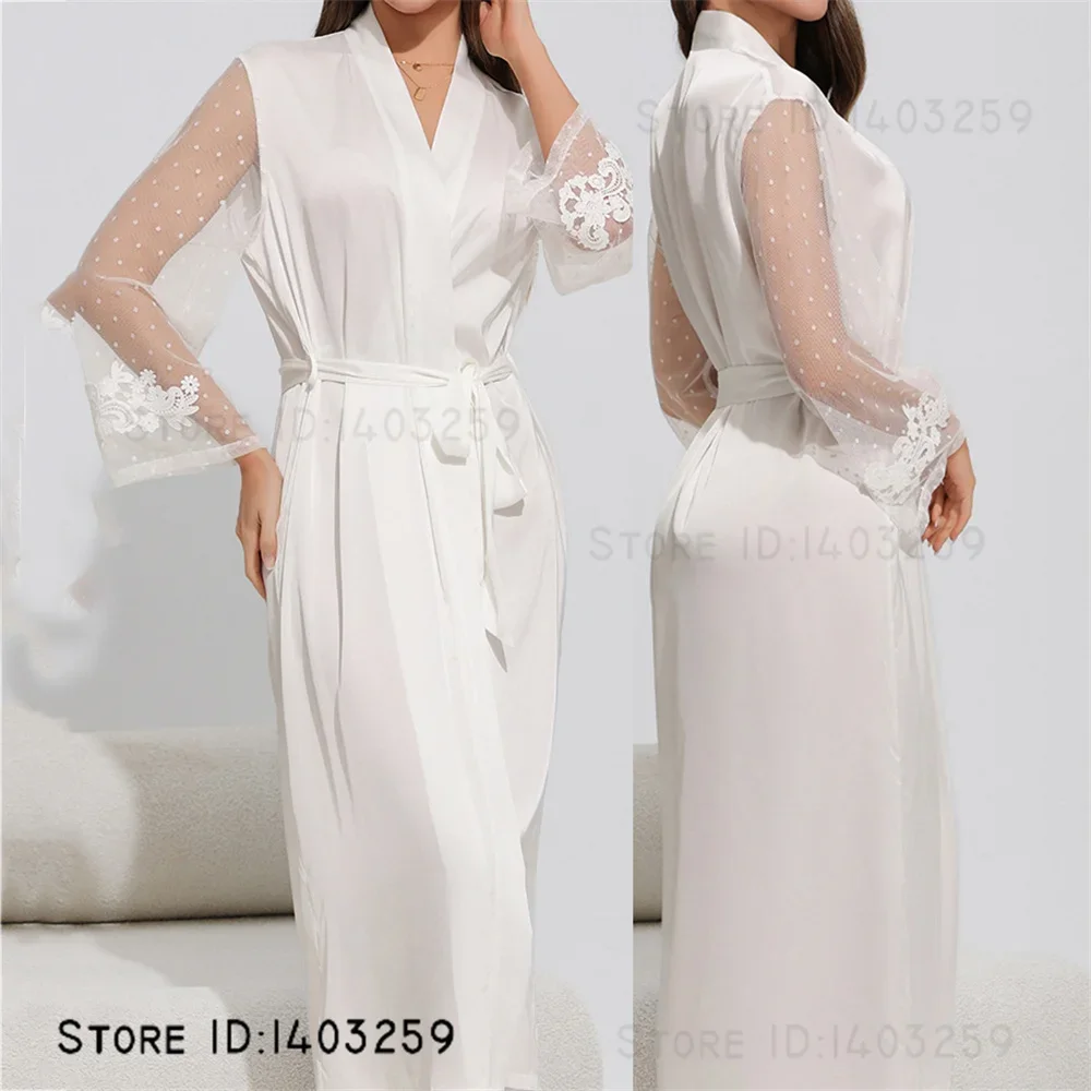 

Perspective Lace Wedding Robe Nightgown Set Sexy Lingerie Nightdress Spring Summer New Women's Sleepwear Homewear Lounge Wear