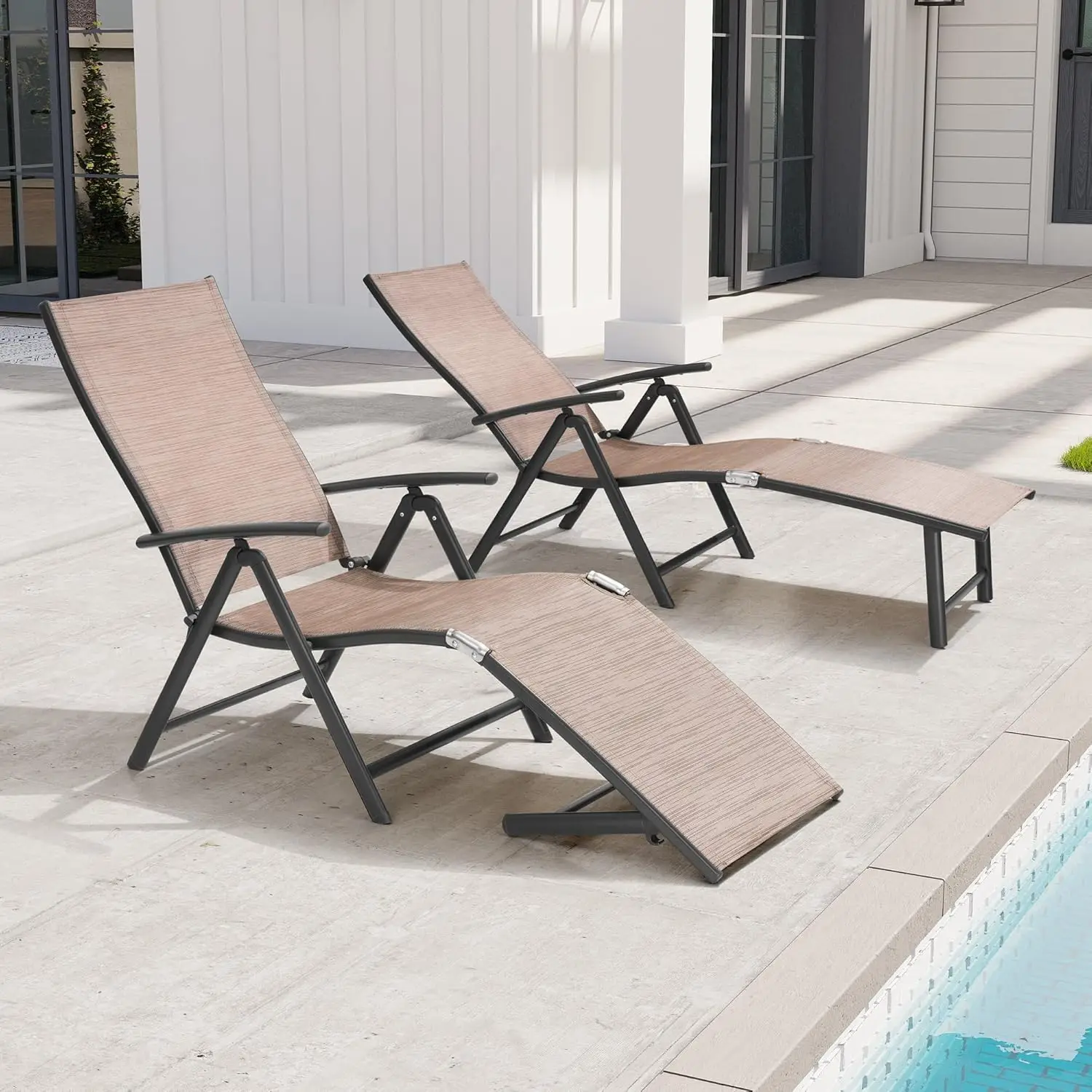 

Aluminum Folding Chaise Lounge Chair Outdoor 8-Position Adjustable Recline Assembly-Free For Beach Yard Pool Deck, Customized