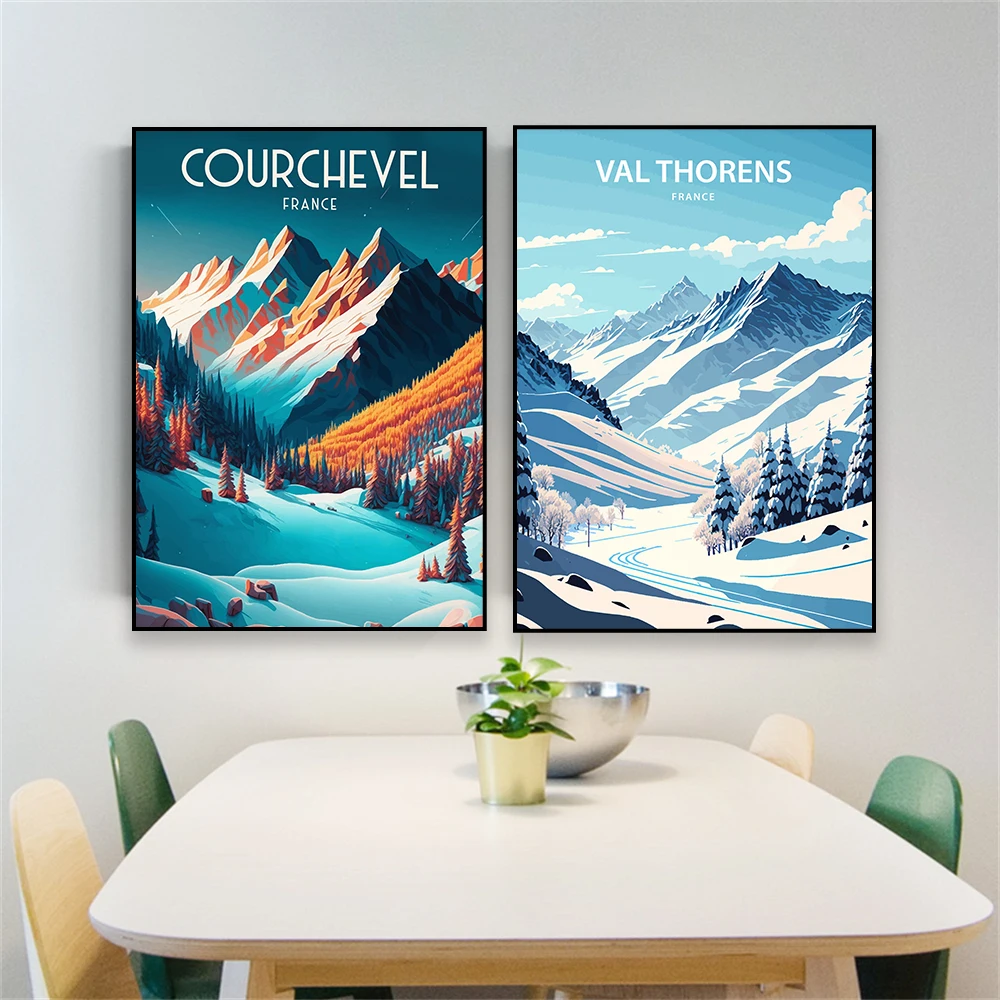 Val d'isere Art Prints Meribel Travel Poster France Tignes Wall Art Courchevel Travel Prints Canvas Painting Office Wall Decor