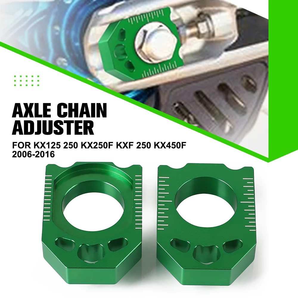 

For KAWASAKI KX125 250 KX250F KXF 250 KX450F 2006-2012 2013 2014 2015 2016 Rear Chain Adjuster Axle Block Motorcycle Accessories