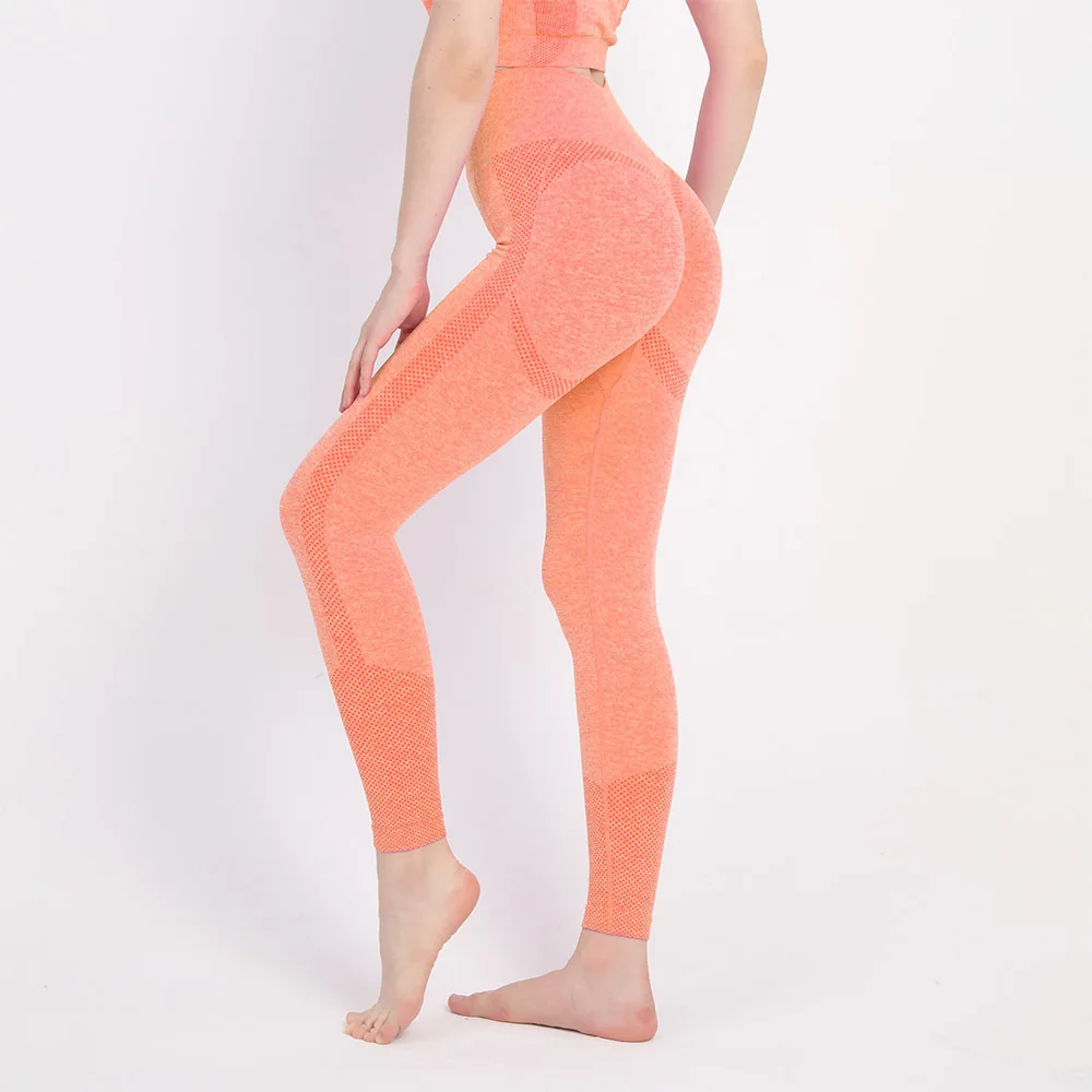 Calça de ioga sem costura feminina, pontilhada, pêssego, quadril, cintura alta, elevação, crisântemo, fitness