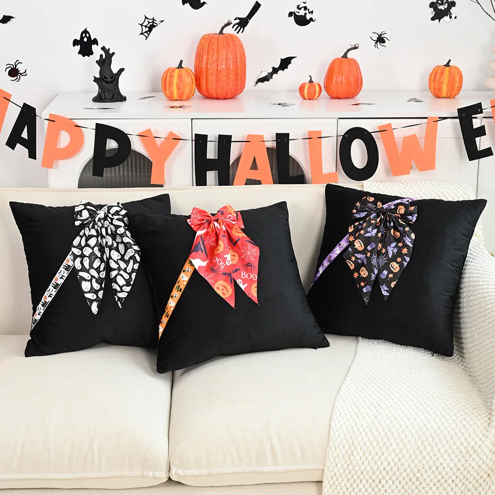 

45x45cm Halloween Day of The Dead Lace Pillow Cover Cojines Pumpkin Bat Home Sofa Decoration Pillowcase Headboard Cushion Covers