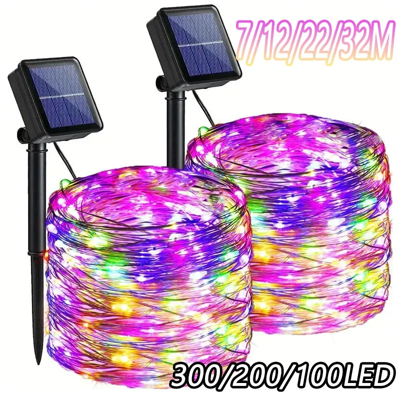 20-300LED Solar Power LED Copper Wire Lights String Wedding Garden Christmas Tree Fairy Garland Lamps Home Party New Year Decor