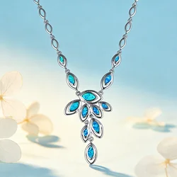 Hot Sale Peacock Feather Horse Eye Blue Opal Necklace Pendant Fashion Jewelry for Women Elegant Boho Chic Birthday Gifts for Her