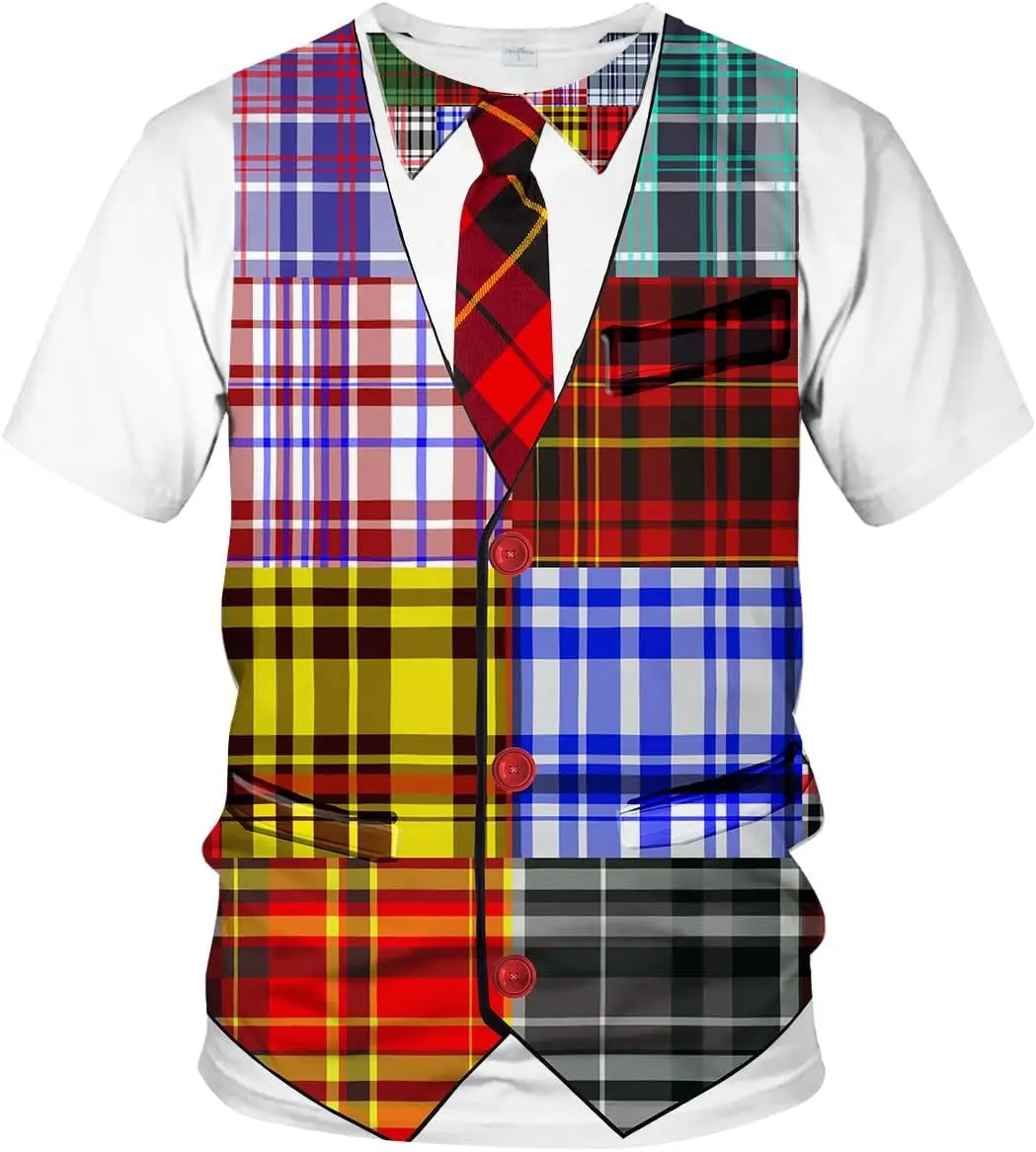 

New fashion trend mens clothing 3D printed graphic t shirts casual versatile fake two-piece round neck short sleeved top for men