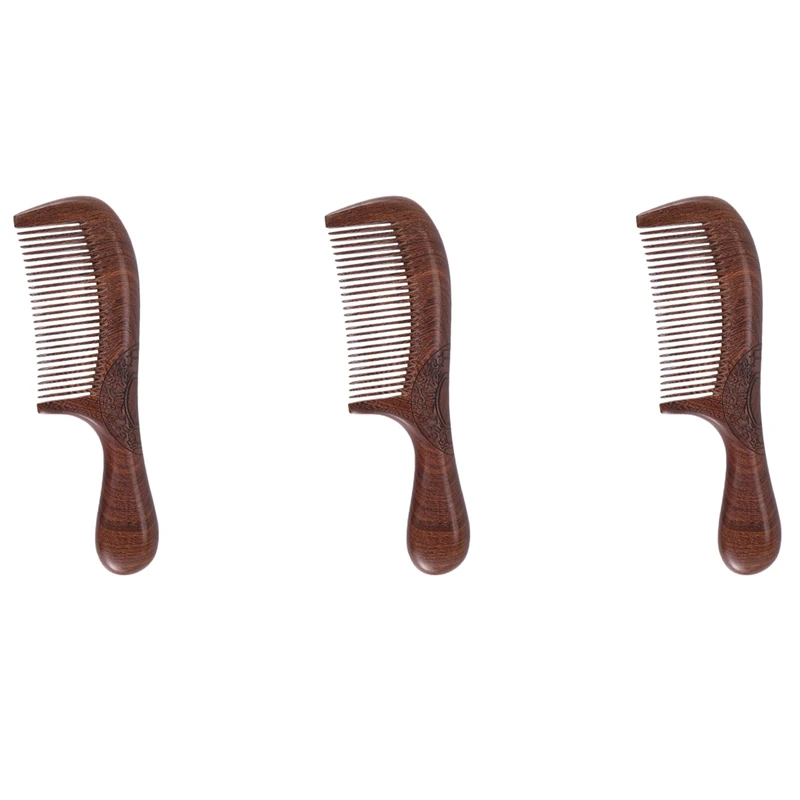 

3X Unisex Sandalwood Comb Women Men Home Travel Wood Anti-Static Fine-Tooth Comb Wooden Handles Hair Comb