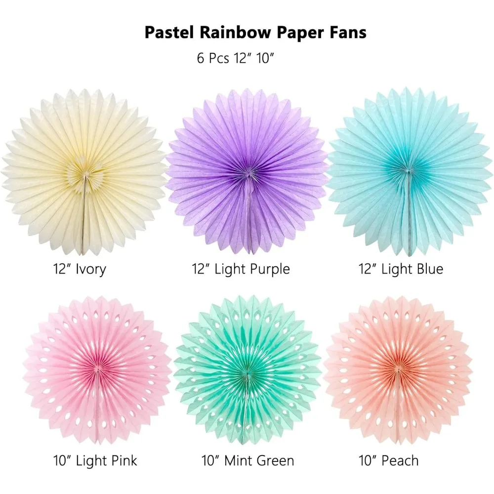 Pastel Rainbow Paper Fans Party Decorations Colorful Ice Cream Easter Macaron Wall Hanging Light Pink Blue Purple Mint Peach view 2
