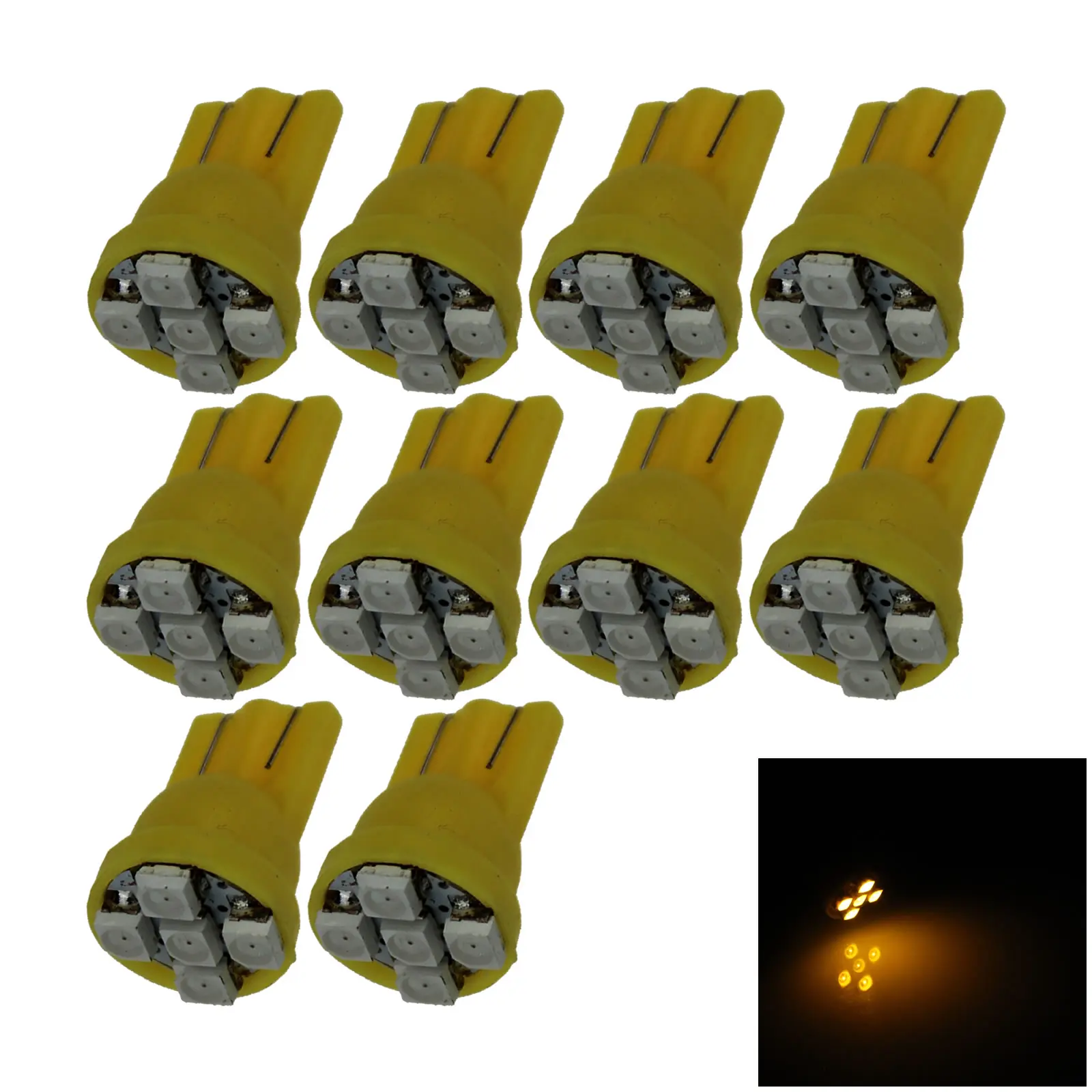 10x Yellow RV T10 W5W Corner Light Reading Bulb 5 Emitters 3528 SMD LED 464 555 558 A022-Y