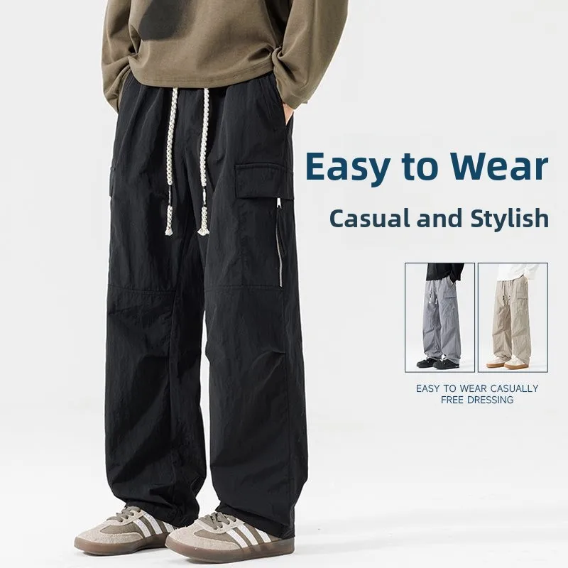 

Мужские повседневные брюки свободного кроя с прямыми штанинами, весна-осень, новинка, удобные рабочие брюки с высокой талией, молодежный стиль