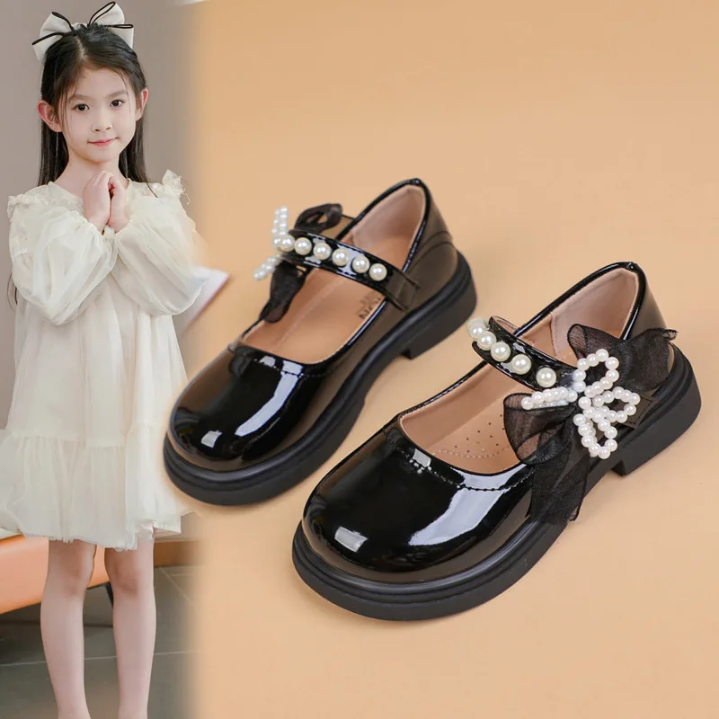 

Children Leather Shoes Round Toes Capped Kids Flat Shoes Sweet Lace Bows 2025 Autumn New Girls Princess Shoes Non-slip Soft Sole