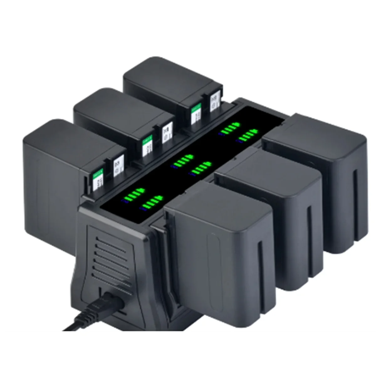 A73E-Fast Charger for NP-F970,NP-F960,NP-F750,NP-F550,NP-FZ100,LP-E6,EN-EL15,6-Channel Charger with Changeable Plate EU PLUG