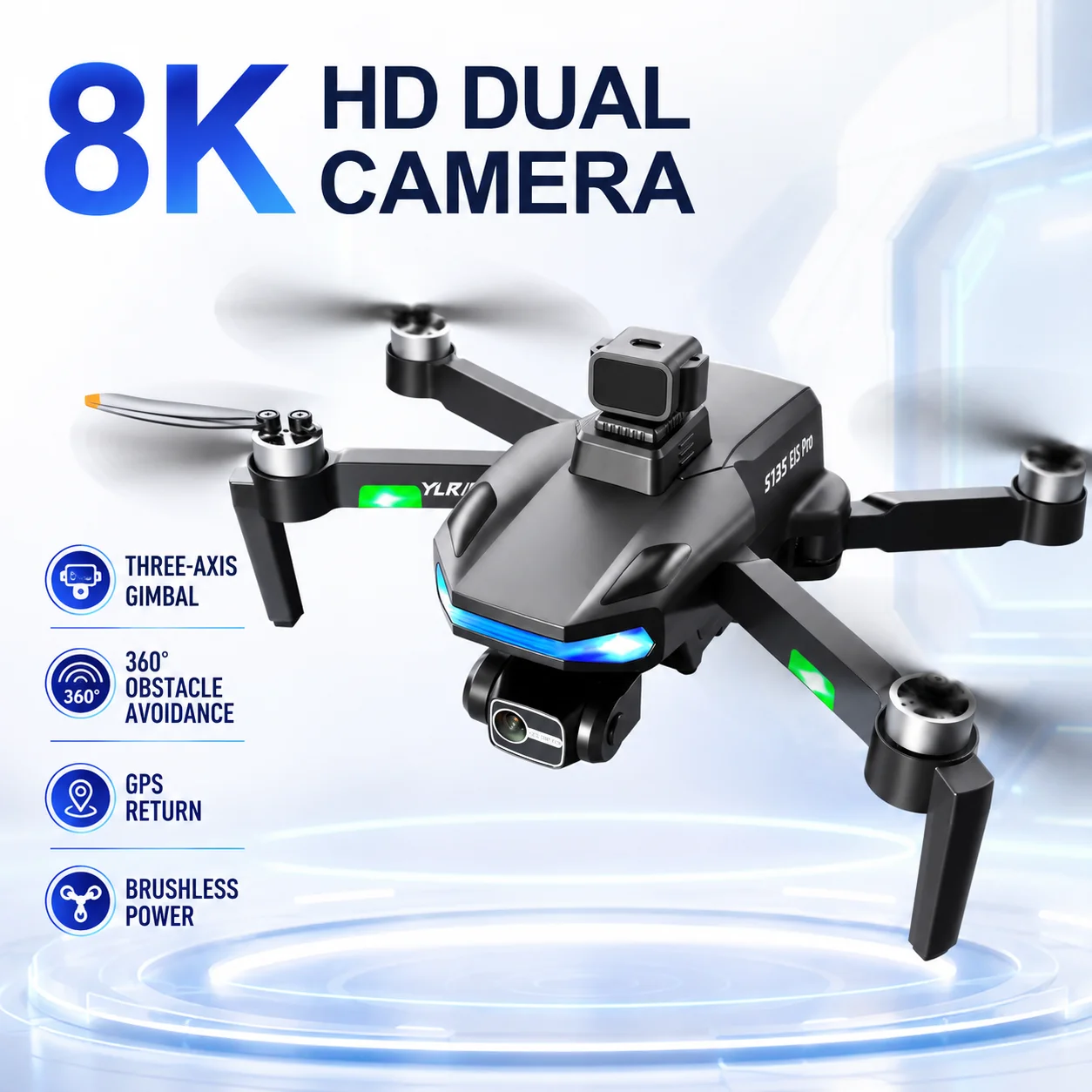 ZNLYRION S135 EIS PRO Drone with GPS Auto Return 8K HD Camera 360° Obstacle Avoidance, 5G WIFI FPV  Brushless Motor