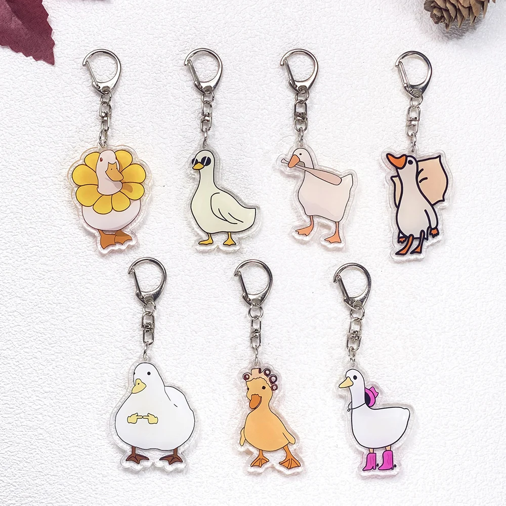 7Pcs Game Cartoon Untitled Goose Car Keychain Keys Accessories Acrylic Cute Charm Pendant For Bag Key Holder Backpack Decoration