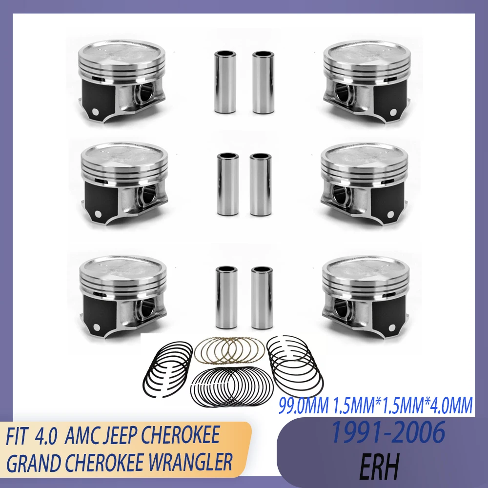 AMC STD Engine 6PCS Piston & Rings Kit Fit 91-06 4.0 L 12V ERH OHV For JEEP CHEROKEE GRAND CHEROKEE Ⅰ Ⅱ WRANGLER Ⅱ 04798329