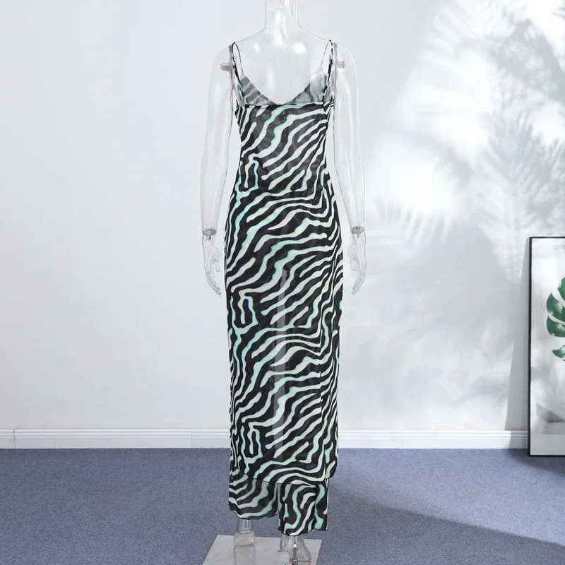 Sexy Zebra-Gestreiftes Langarm-Oberteil und Schlaghosen-Set für Damen, Schlanker V-Ausschnitt Einreihige Weste, 2-teilig, Sommer 2026 Strand-Urlaubsoutfit – Detail 2