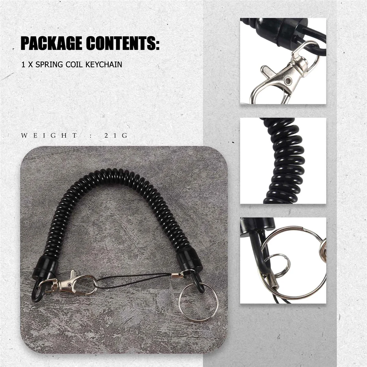 Lobster Clasp Black Spring Stretchy Coil Cord Strap Keychain Key Chain