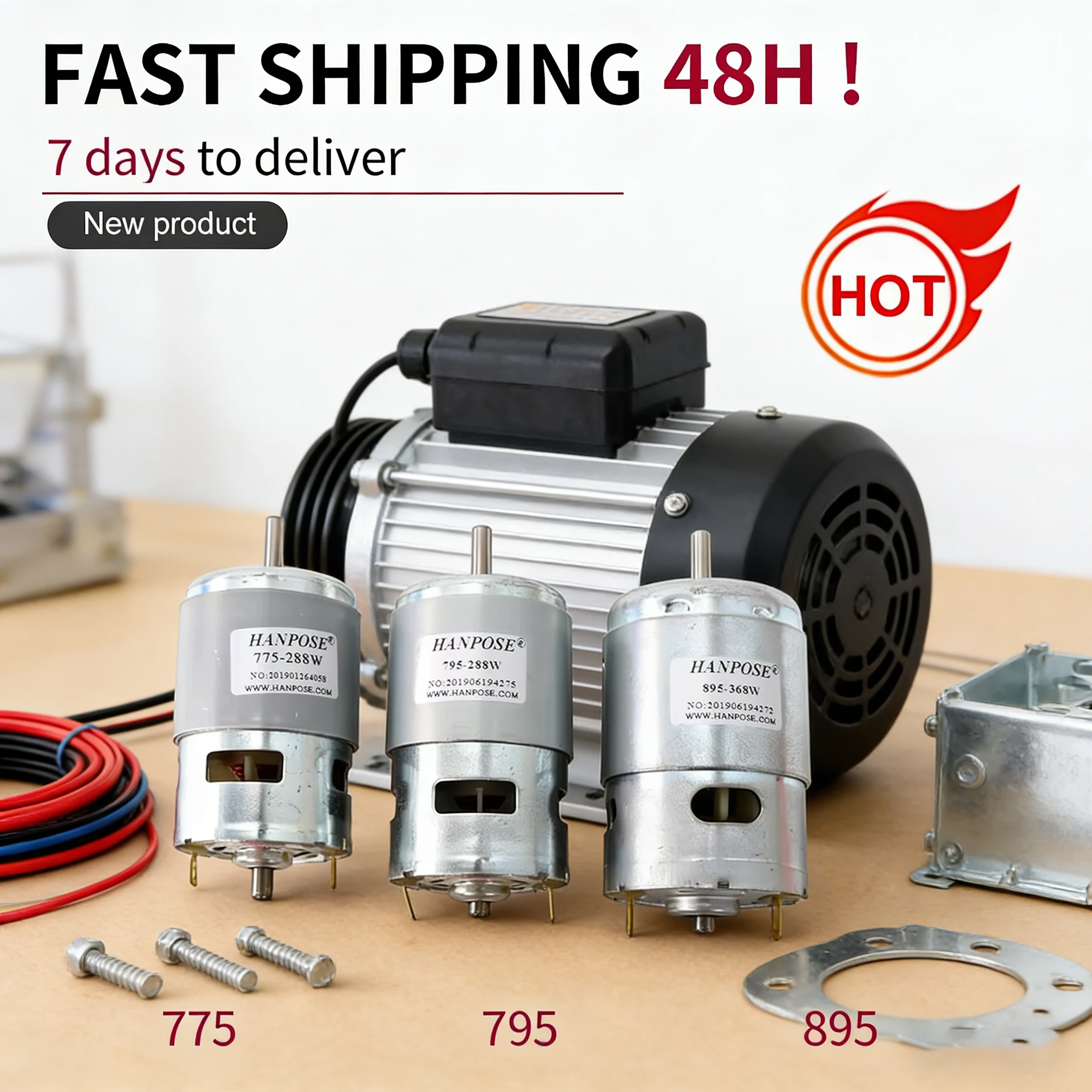 Durable 775 795 895 Spindle Motor 3000-12000 RPM Motor Brush DC Motors 775 150W Lawn Mower Motor with Two Ball Bearing Rated